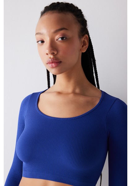 Seamless Dikişsiz Ribbed Active Saks Mavisi Üst