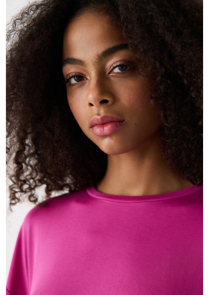 Modal Crop Fuşya Tişört