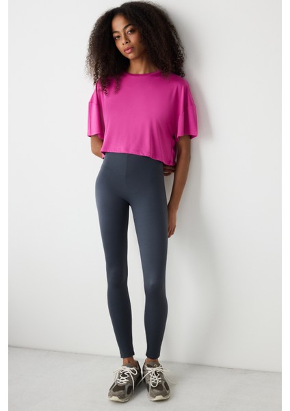 Modal Crop Fuşya Tişört