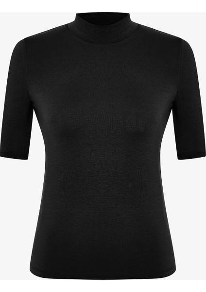 Siyah Yarım Balıkçı Yaka 3/4 Kollu Slim Fit Üst indirimleri