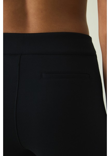 Siyah Yüksek Bel Modal Ispanyol Paça Pantolon