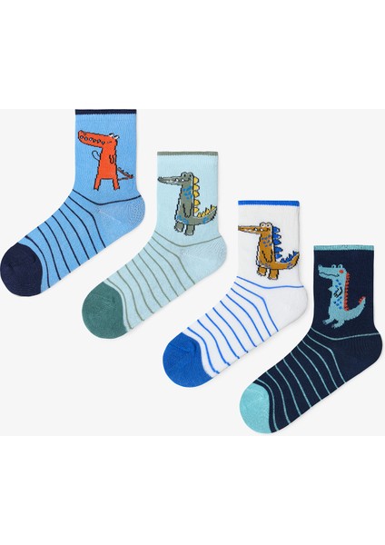Erkek Çocuk Dino Friends Dinozor Desenli 4'lü Soket Çorap