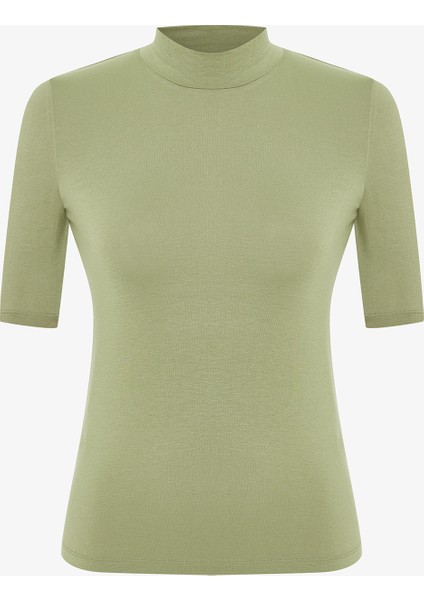 Haki Yarım Balıkçı Yaka 3/4 Kollu Slim Fit Üst indirimleri