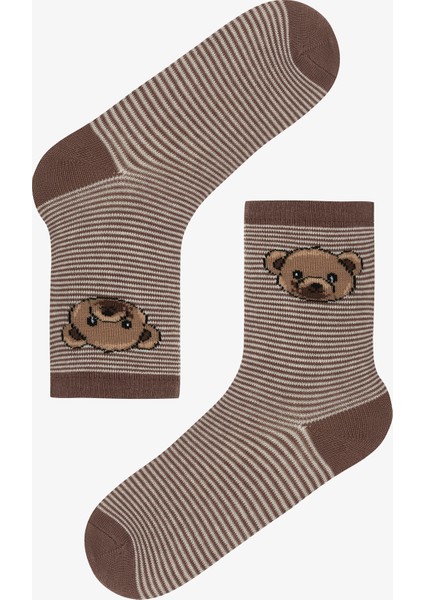 Erkek Çocuk Latte Teddy Ayı Desenli Pamuklu 4'lü Soket Çorap modelleri