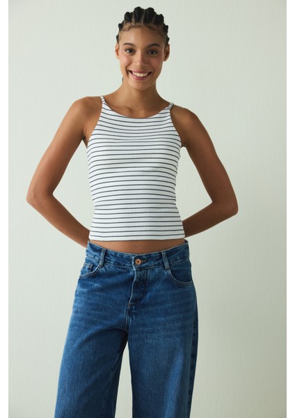 CUPsecret Kendinden Pedli Çizgili Halter Yaka Büstiyer