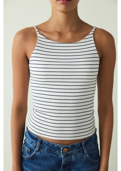 CUPsecret Kendinden Pedli Çizgili Halter Yaka Büstiyer