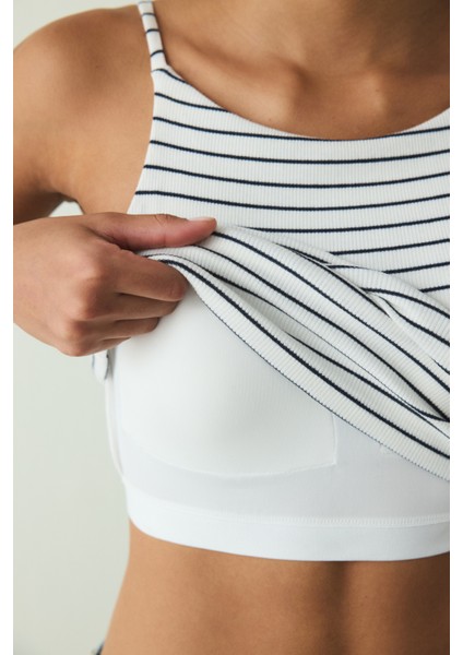 CUPsecret Kendinden Pedli Çizgili Halter Yaka Büstiyer