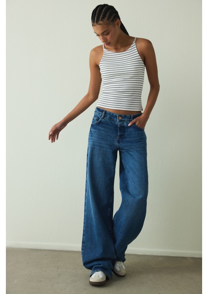 CUPsecret Kendinden Pedli Çizgili Halter Yaka Büstiyer