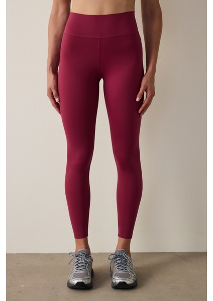 Bordo Yüksek Destek Cepli Yüksek Bel Lock Pocket Tayt