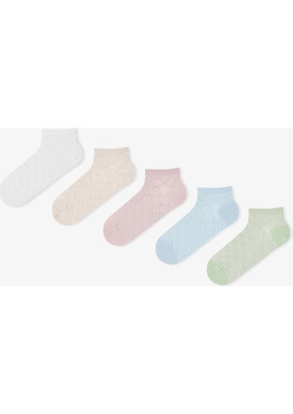5 Çift Pamuklu Kendinden Desenli Patik Çorap