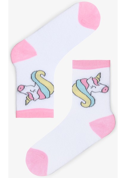 Kız Çocuk Gökkuşağı Unicorn Desenli 4'lü Pamuklu Soket Çorap