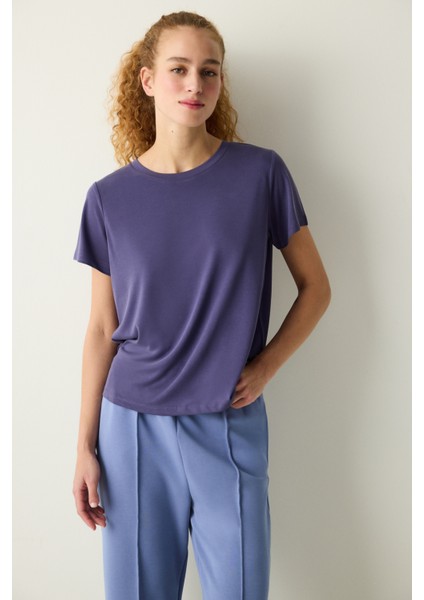 İndigo Bisiklet Yaka Regular Fit Modal Tişört fırsatları