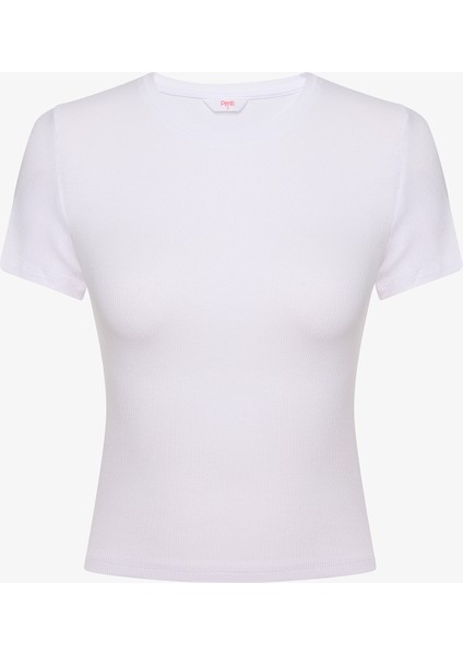 Beyaz Bisiklet Yaka Slim Fit Tişört