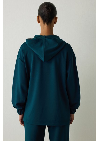 Koyu Yeşil Silky Feel Oversize Fermuarlı Sweatshirt modelleri