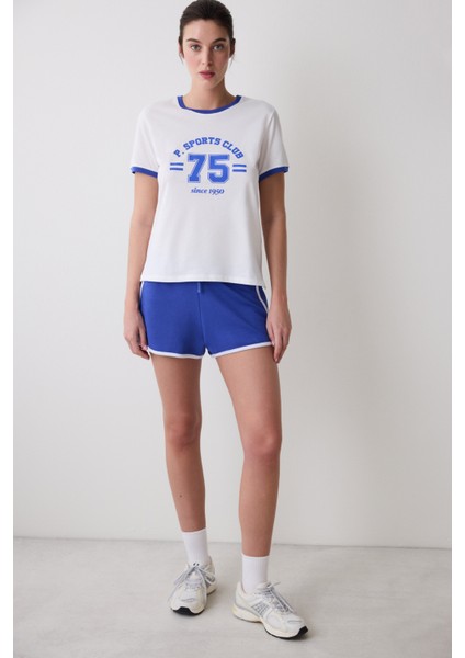 Retro Contrast Binded Kırık Beyaz Tişört