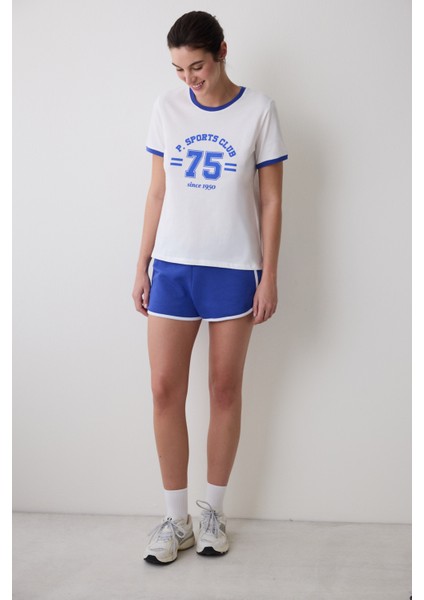 Retro Contrast Binded Kırık Beyaz Tişört