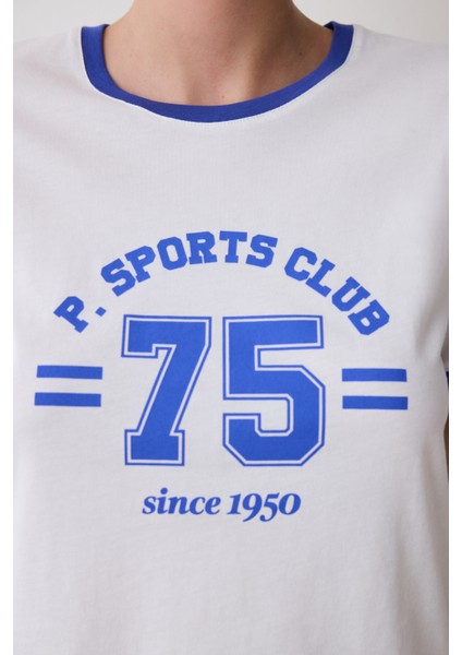 Retro Contrast Binded Kırık Beyaz Tişört