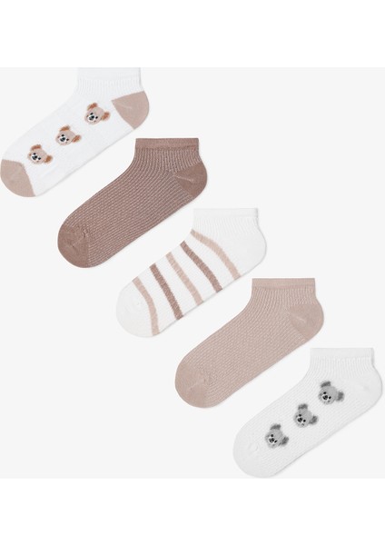 5 Çift Pamuklu Kendinden Desenli Ayıcıklı Patik Çorap