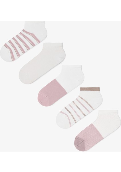 5 Çift Pamuklu Kendinden Desenli ve Çizgili Patik Çorap