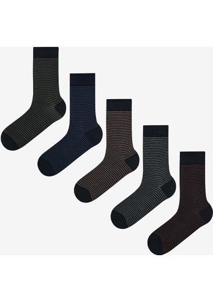 Erkek İnce Çizgili 5li Lacivert Soket Çorap