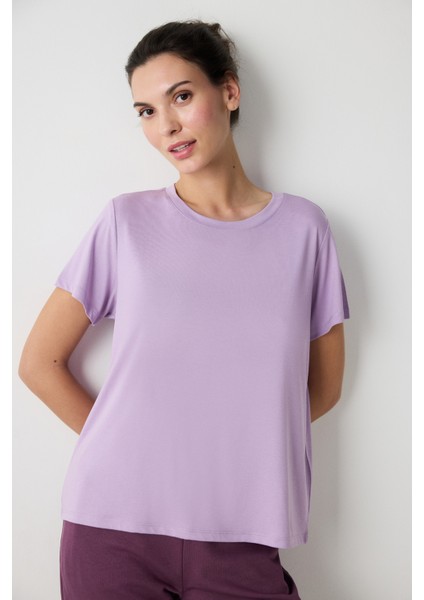 Lila Bisiklet Yaka Regular Fit Modal Tişört