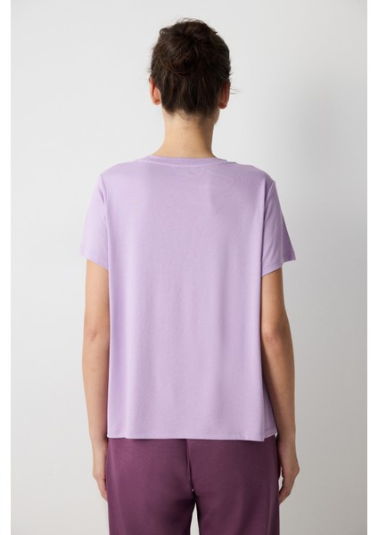 Lila Bisiklet Yaka Regular Fit Modal Tişört