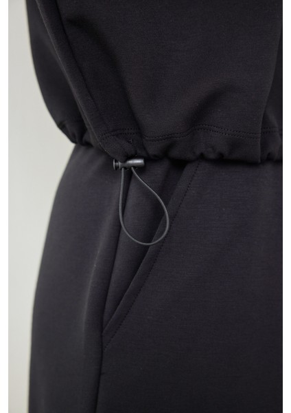 Siyah Silky Feel Dik Yaka Crop Sweatshirt