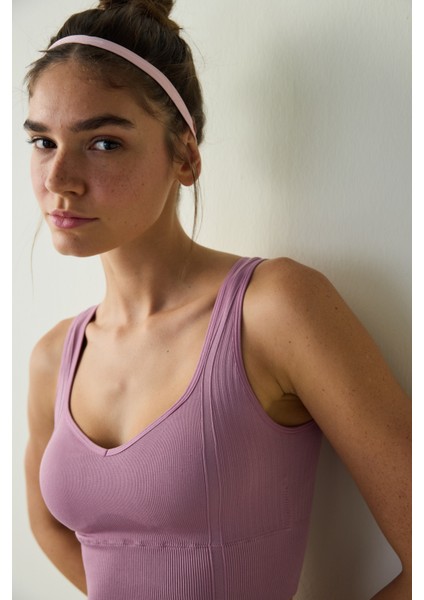 Pembe Dikişsiz Seamless Kalp Yaka Spor Sütyeni