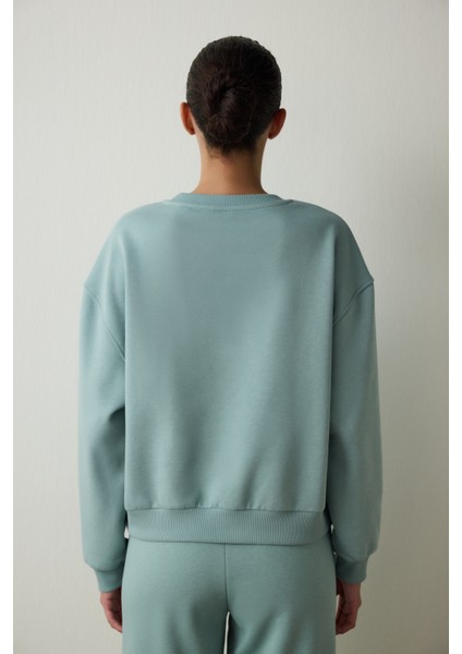 Mint Curvy Side Bisiklet Yaka Oversize Crop Sweatshirt indirimleri