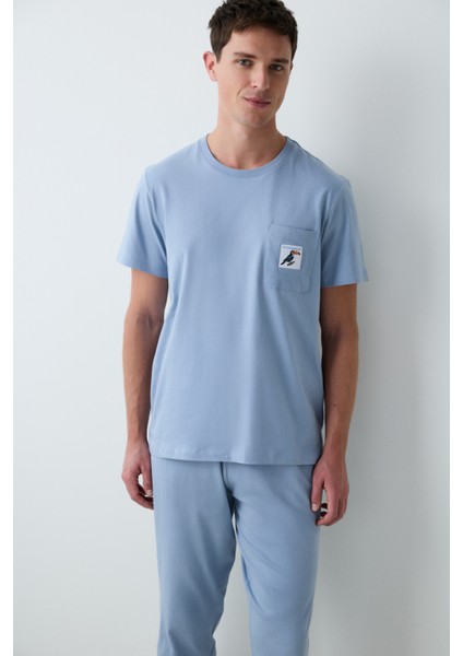 Bird Mavi Pantolon Pijama Takımı