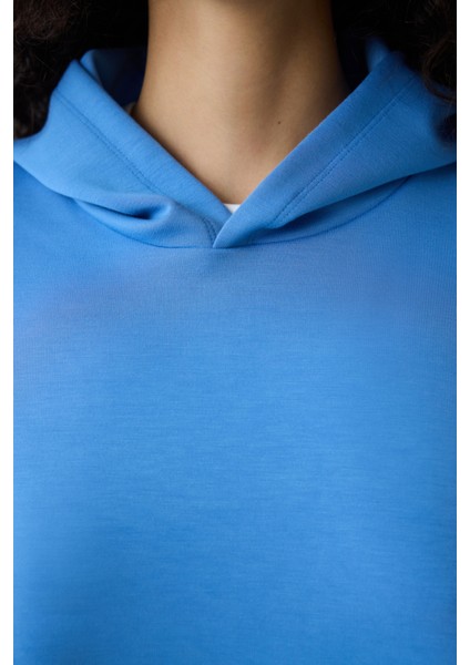 Mavi Kapüşonlu Silky Touch Sweatshirt
