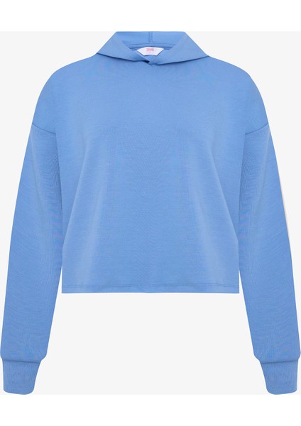 Mavi Kapüşonlu Silky Touch Sweatshirt