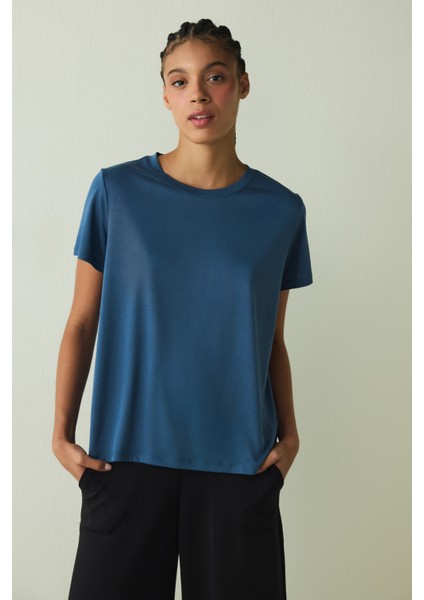 Indigo Bisiklet Yaka Modal Tişört