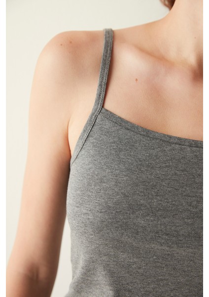 Pamuklu Askılı Gri Basic Atlet