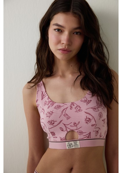 Lila Çiçekli Pamuklu Balensiz Çıkarılabilir Kaplı Sütyen - Inspired by Flora