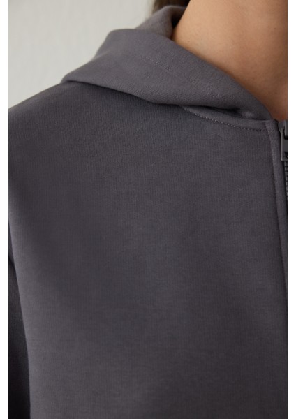 Gri Fermuarlı Kapüşonlu Spor Sweatshirt indirimleri