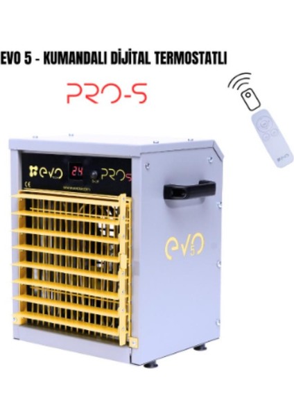 Evo5 Pros - 5 Kw Kumandalı ve Dijital Endüstriyel Elektrikli Fanlı Isıtıcı