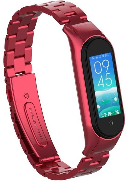 Xiaomi Mi Band 6 Uyumlu Krd-04 Metal Kordon Ata - Kırmızı