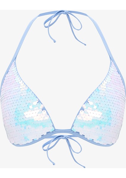 Sequin Pullu Mavi Üçgen Bikini Üstü - Gamze Erçel Koleksiyonu
