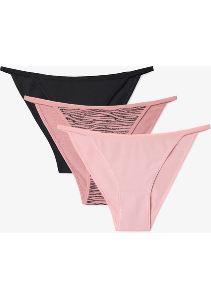 Mix Zebra Desenli İp Detaylı Düşük Bel 3'lü Slip Külot