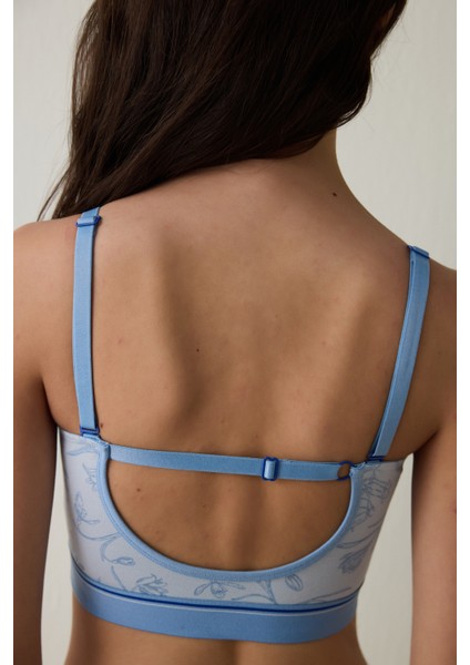Açık Mavi Çiçek Desenli Pamuklu Balensiz Bandeau Sütyen - Inspired by Flora indirimleri