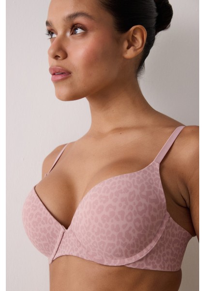 Kirli Pembe Liny Leopar Desenli Balenli Sütyen