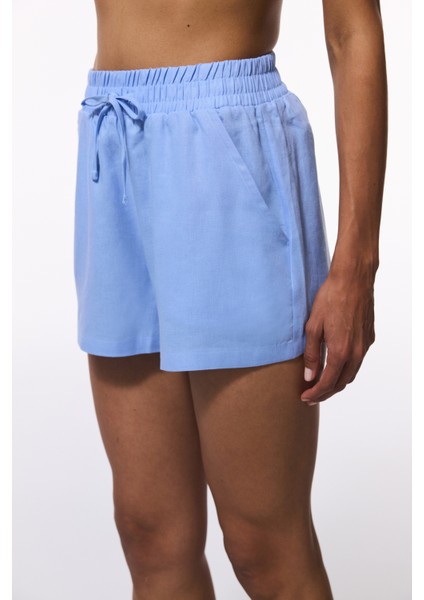 Açık Mavi Natural Keten Şort modelleri