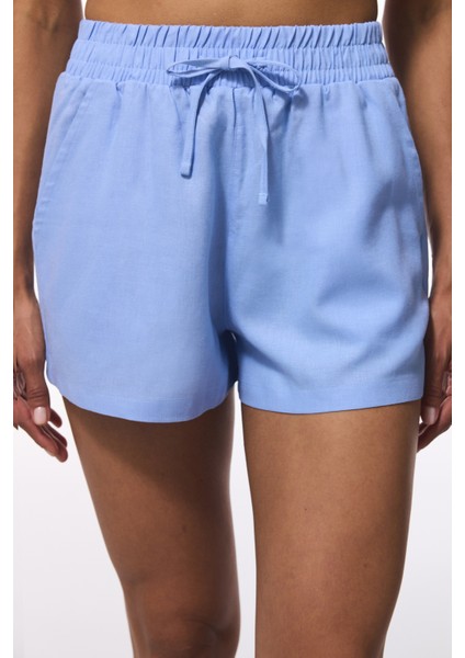 Açık Mavi Natural Keten Şort