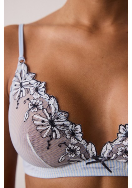 Çizgili Glam Nakışlı Balenli Dolgusuz Sütyen