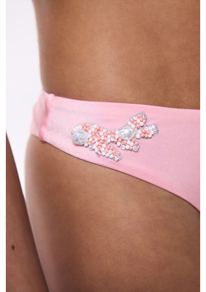 Pembe Boncuk Detaylı V Kesim Bikini Altı - Gamze Erçel Koleksiyonu