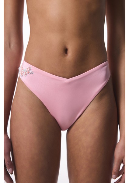 Pembe Boncuk Detaylı V Kesim Bikini Altı - Gamze Erçel Koleksiyonu