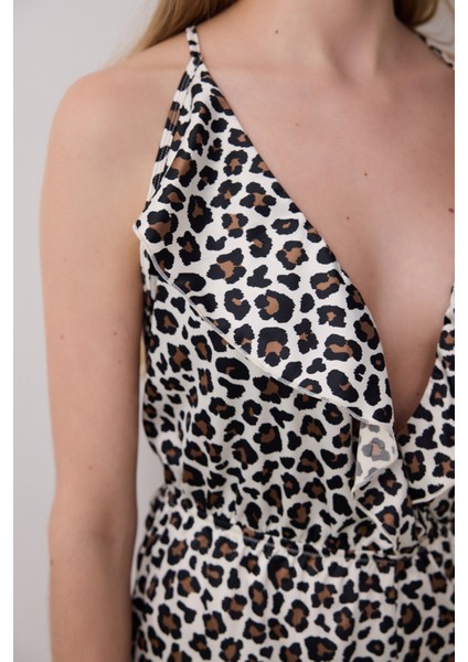 Leopar Saten Çok Renkli Teddy Tulum