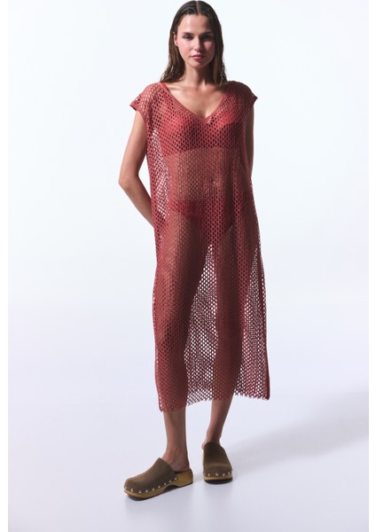 Açık Kahverengi Lora Fishnet Elbise