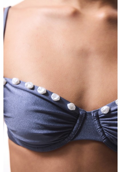 Seashell Gri Balenli Bikini Üstü - Gamze Erçel Koleksiyonıu